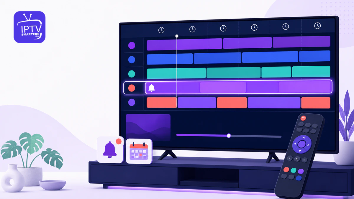 IPTV Smarters Pro EPG einrichten mit Programmführer-Raster, Uhr, Erinnerung und Fernbedienung