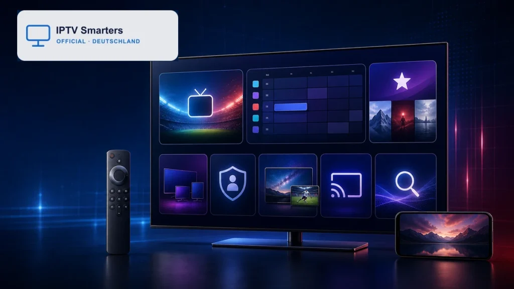 IPTV Smarters Pro Funktionen mit Live-TV, EPG, Favoriten, Multi-Screen, Kindersicherung, Casting und Suche