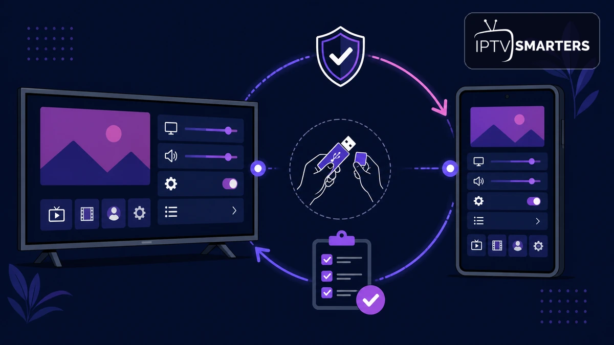 IPTV Smarters Pro auf zweitem Gerät synchronisieren – sichere Übertragung von Zugang und Einstellungen