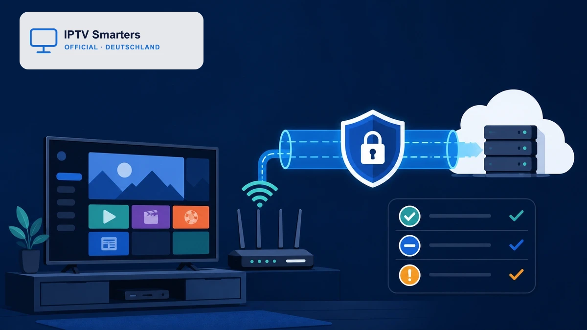 IPTV mit VPN auf Smart-TV, Router, verschlüsseltem Tunnel und Schutzschild